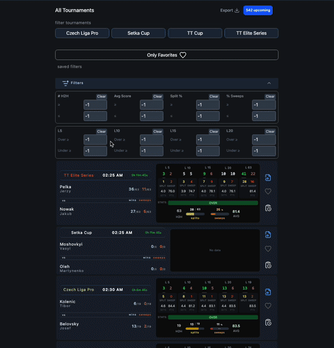Match Filtering Interface